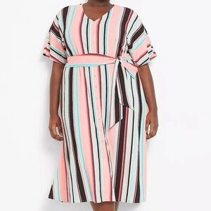 Lane Bryant Women's Size 14/16 Stripe Button-Front Midi Dress with pockets